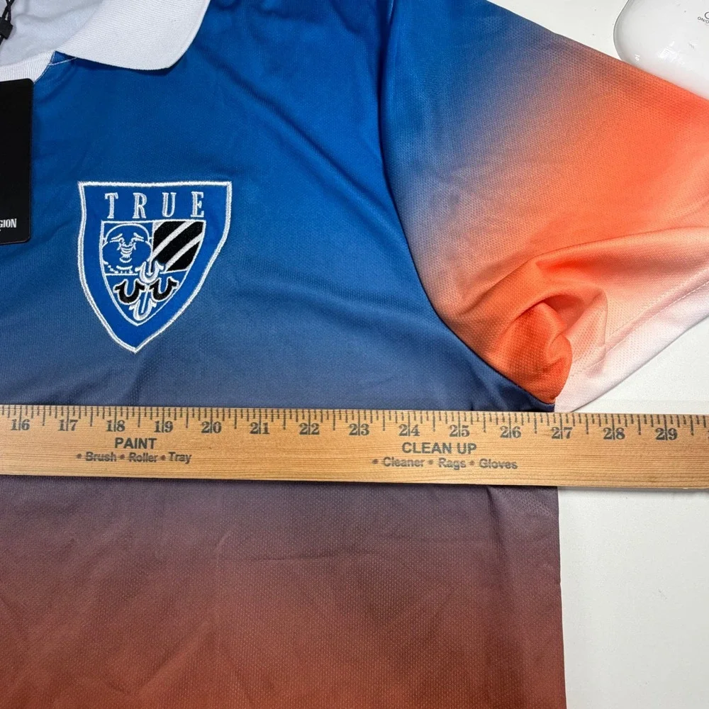 True Religion Relaxed Ombre Soccer Jersey Mens 3XL Blue Orange Ombre